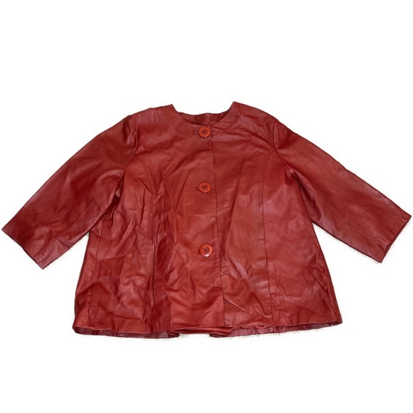 Neiman Marcus NWOT Vintage Short Red Cape Style Leather Jacket Sz XL Y2K - Picture 5 of 14